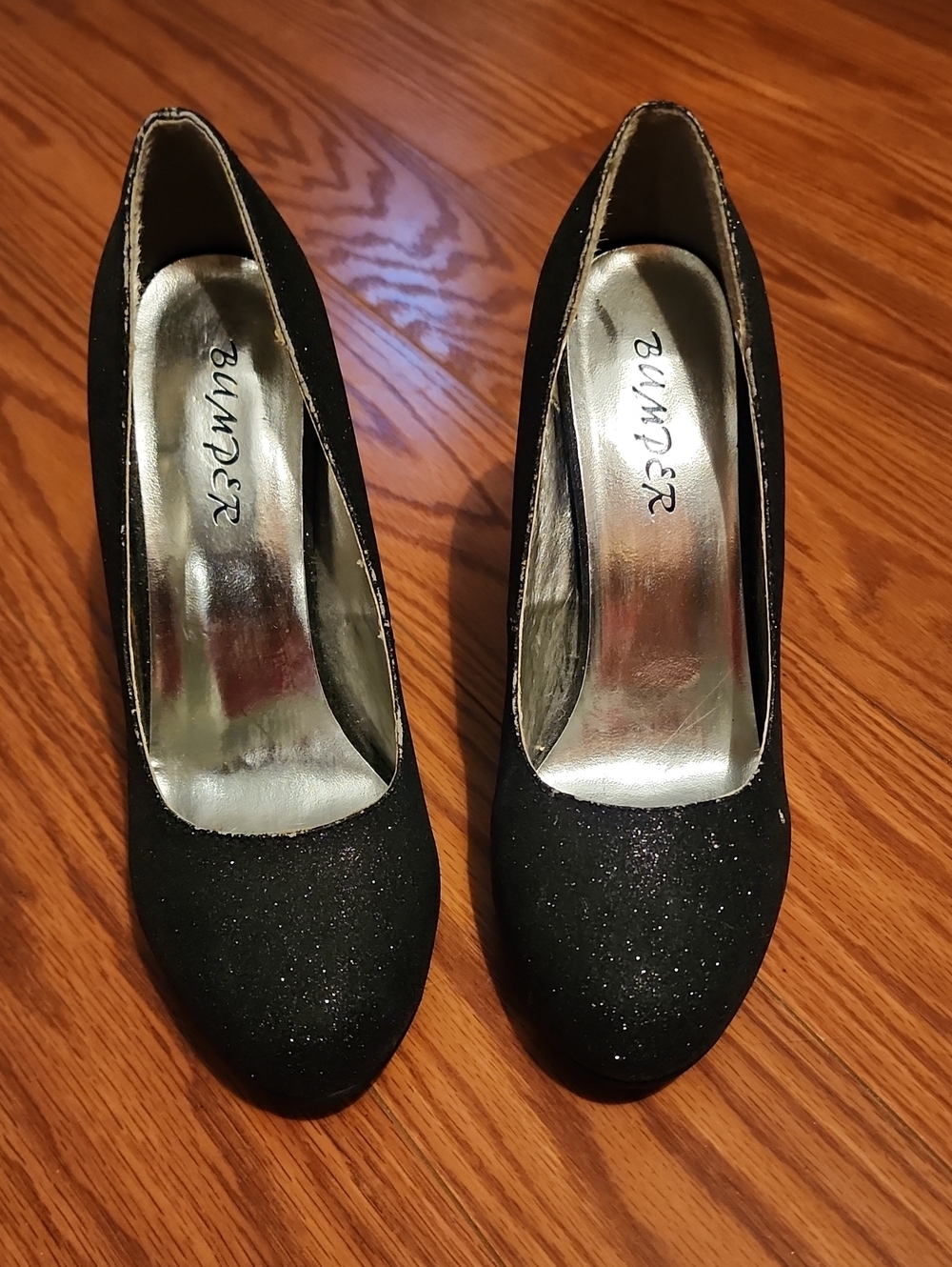 Bumper Black Glitter Round-Toe Heels